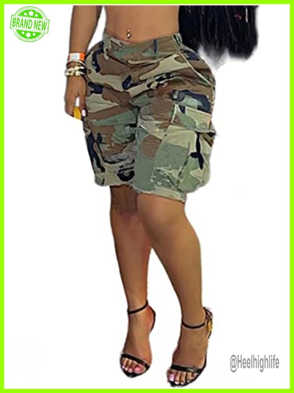 Women's High Waisted Cami Cargo Shorts Bermuda Jorts Stretch Polyester Blend